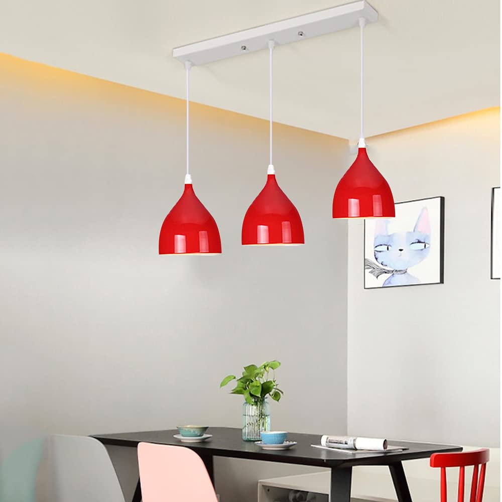 Lampade A Sospensione A Tirante 3 E27 Moderni Metallo Paralume Lampadario Regolabile in Altezza Cucina Ristorante sala da pranzo soggiorno Camera da letto corridoio Luce Pendente (rosso)