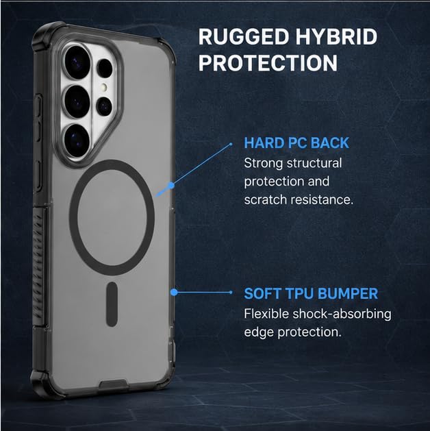 Image of MagPro Armor Case for Samsung Galaxy S26 Ultra | Strong MagSafe Compatible Cover, Rugged Hybrid Protection, Hard PC Back, Soft TPU Bumper, Shockproof, Scratch Resistant | Black