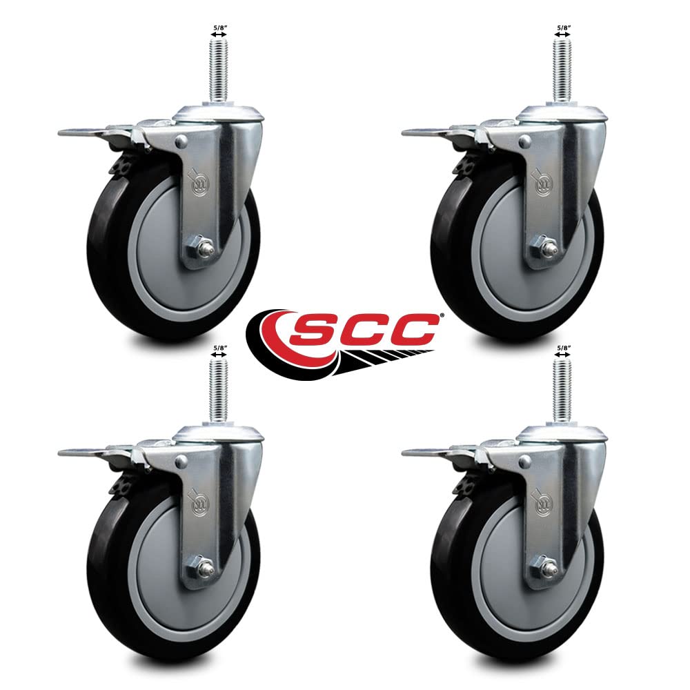Polyurethane Swivel Threaded Stem Caster Set of 4 w/5