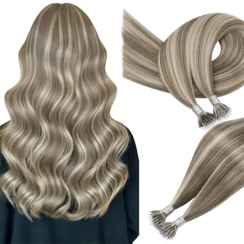 Image of Easyouth 18 Inch Nano Bead Hair Extension Human Hair Highlight, for Wedding
