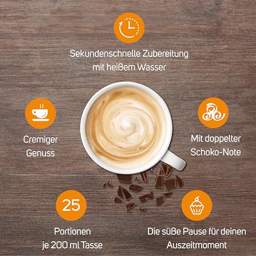 KRÜGER Family Cappuccino Double Schoko, aromatisiertes Getränkepulver mit löslichem Bohnenkaffee, koffeinhaltig, Instant, 500 g Beutel