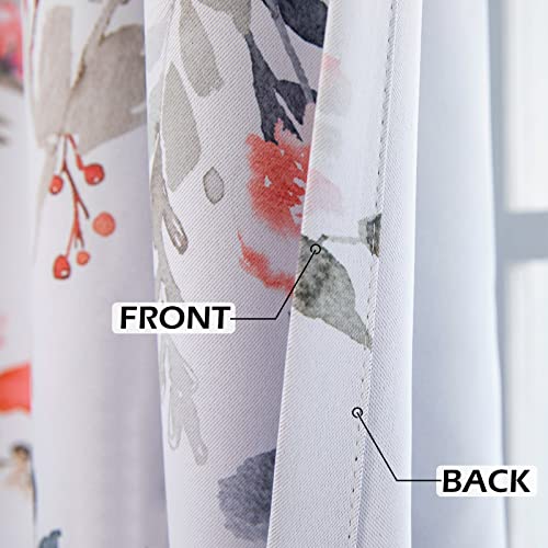 Image of MYSKY HOME Curtains, 63 Inch Length, 2 Panels - Floral Bedroom & Kitchen Dormer Window Farmhouse Curtains, Blackout Grommet Drapess, Red and Gray