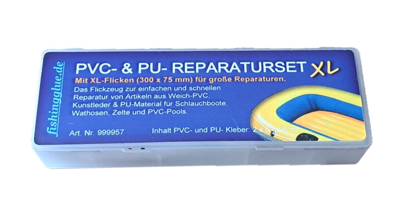 Fishingglue PVC- & PU-Reparatur-Set XL Flickzeug für Schlauchboot Zelt Pool Sport & Freizeit