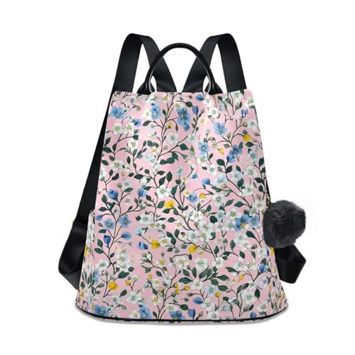 Sac à dos antivol rose femme à motif floral avec poches multiples de 17L