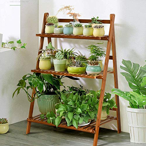 Giantex Folding Bamboo Plant Stand, 3-Tier Flower Pot Rack Display Shelf, Foldable Plants Holder Organizer Storage Shelving For Patio Garden Balcony Home Indoor Outdoor (Brown) #TOP7