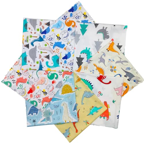 ZGXY Fabric, 8 pcs/lot Fat Quarter Fabric Bundles 100% Cotton 20'' x 20''(50cm x 50cm) Quilting Cotton Craft Fabric Pre-Cut Squares Sheets for Patchwork Sewing Quilting Crafting, Dinosaur Pattern
