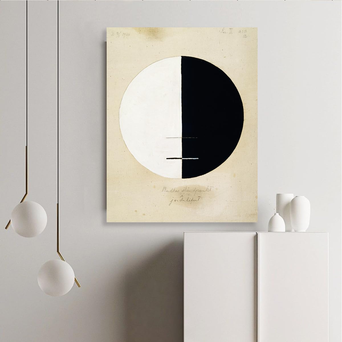 Hilma Af Klint styl abstrakcyjne koło plakat na płótnie czarno-biały sztuka geometryczna nieoprawiona dekoracja na płótnie do salonu, sypialni, gabinetu bez ramy 65 x 85 cm