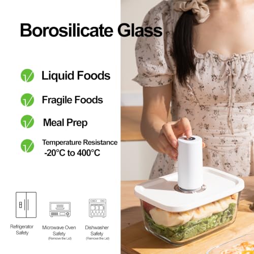 Image of Smart Vacuum Sealer Machine with 4 Borosilicate Glass Vacuum Containers (15 /27 /47 /89 Oz), Compact Handheld Food Sealer, Powerful Suction & Auto-Stop Electric Pump for Meal Prep, Kitchen Saver