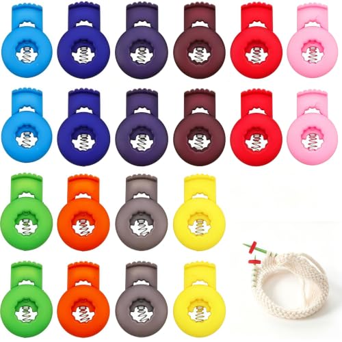 Image of 20PCS Knitting Needle Stoppers, Plastic Cord Locks for Drawstrings, Spring Needle Stopper Knitting Accessories, Single Hole Spring Toggle Stopper Knitting Accessories