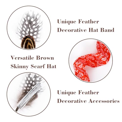 DOCILA Hat Band Decorative Feather Set, Diy Red Paisley Skinny Scarf Cowboy/Fedora Hat Bands, Western Cowgirl Outfits Accessories For Men Women - image 7