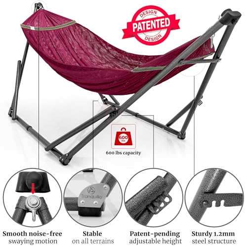 Image of Tranquillo Combo x2 Hammocks with Stand for Outside & Tree Straps, Heavy Duty Hammock with Stand 600lbs for Indoor Outdoor Patio Backyard, x2 Hammocks for 2 Person (Combo - Red, Medium)