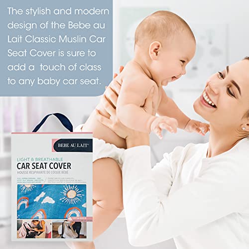Image of Bebe au Lait Classic Muslin Car Seat Cover -Perfect Baby Car Seat Covers for Babies, Car Seat Canopy, Unisex Baby Car Seat Cover- Easy Snap Straps, Fully Zippered Opening, Breathable- Hello Sunshine