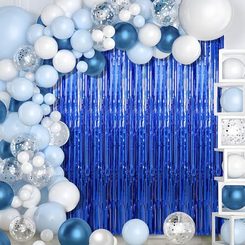 Image of 4 Pack Blue Foil Fringe Curtains Streamers Party Decorations 3.3 x 8.2 ft, Blue Tinsel Curtain Fringe Backdrop for Parties, Door Fringe Birthday Streamers, Photo Booth Backdrops, Party Decor