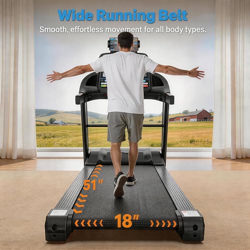 Image of Treadmill with 0-20% Auto Incline, 5 HP Folding for Home Running, 12 MPH Max Speed, 400 lbs Weight Capacity, Bluetooth Speaker, Dog Training Treadmill Compatible