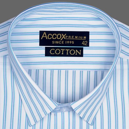 Image of ACCOX Premium Breathable Cotton Half Sleeves Striped Checkered Blue White Formal Regular Fit Shirt for Men (S GCR05)