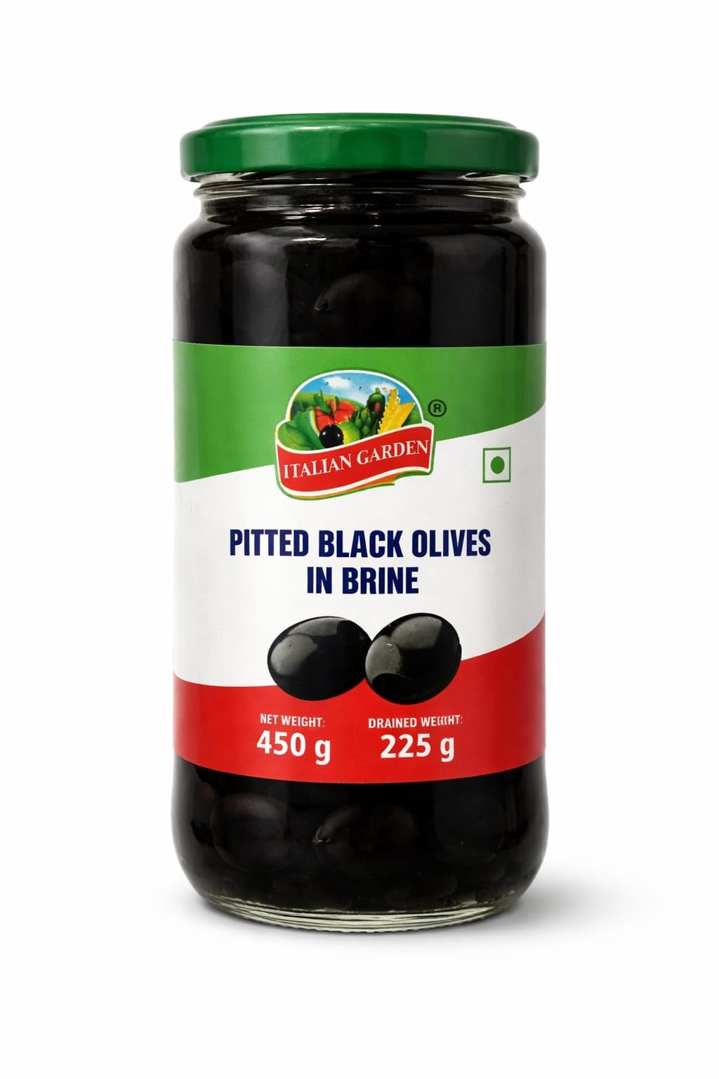 Italian Garden Black Pitted Olives + Green Pitted Olives 450g, Pack of 1 Each