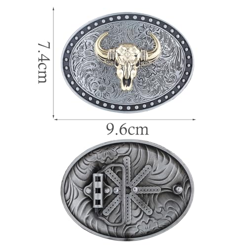 Image of Turquoise Belt Buckle for Men Western Texas Longhorn Bull Rodeo Belt Buckle American Cowboy Chic Gift