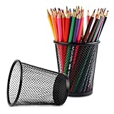 AZUREAL Pencil Holder 2 Pack, Black Mesh Desk Pen Holders, Premium Metal Pen Cup Holder for Desk, Office, Home, School