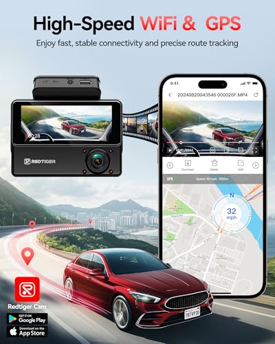 Image of REDTIGER 530 Dash Cam 3 Channel, 2.5K+2.5K+1080P Triple Car Camera with 128GB Card, IR Night Vision, Touch Screen, Dashcam for Front Inside Rear Included WiFi GPS, 24H Parking Mode