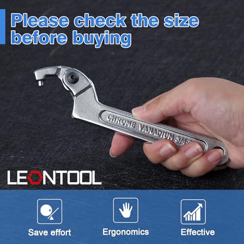 LEONTOOL Adjustable C Spanner Hook Wrench Tool Adjustable Pin Spanner Wrench Tool for Mechanical Equipments Vehicles Tighten Lock Nuts & Bearings, Round Head, 3/4-2"(19-51mm), Chrome-Vanadium Steel - Image 7