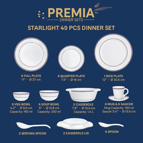 Image of Larah by Borosil 49pc Opalware Starlight Dinner Set for Family of 6 | Microwave & Dishwasher Safe Crockery Set for Dining & Gifting | Plates & Bowls