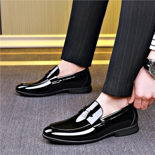 Mens Driving Loafers Faux Leather Evening Casual Solid Color Round Toe Non Slip Low Top Block Heel Anti-Slip Shoe Slip On2