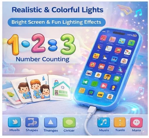 Image of Brand Conquer Baby Musical Toy for 1+ Year, Interactive Learning with Lights & Sounds,Educational ABC Numbers Shapes Songs Toy,Portable Toy Early Development Gift for Boys & Girls(CellPhone Toys Blue)