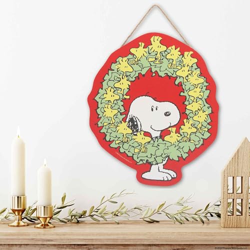 Couronne Snoopy bois Noël objet déco Peanuts mural à suspendre