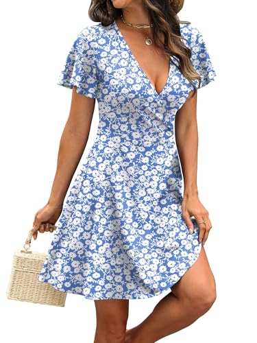 Image of RUMIA Women Casual Dresses Wrap V Neck Dress A-Line Summer Sundress Fashion