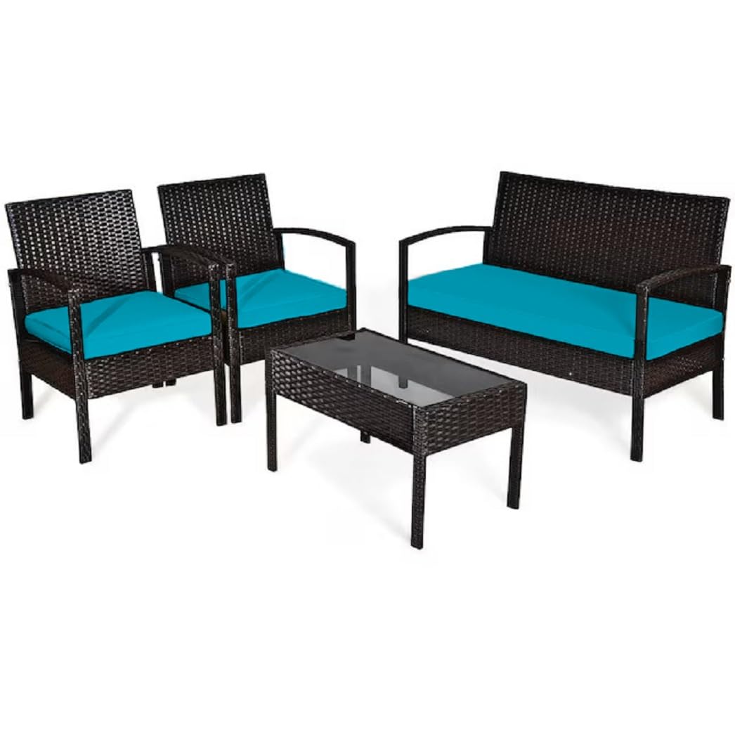 Crescent Textile Waterproof Outdoor Cushions for Patio Rattan Furniture 3 Pieces Set Seat Pads Cushion For Garden Rattan Sofa Furniture Comfy Cushions | Lightweight and Durable (Turquoise)