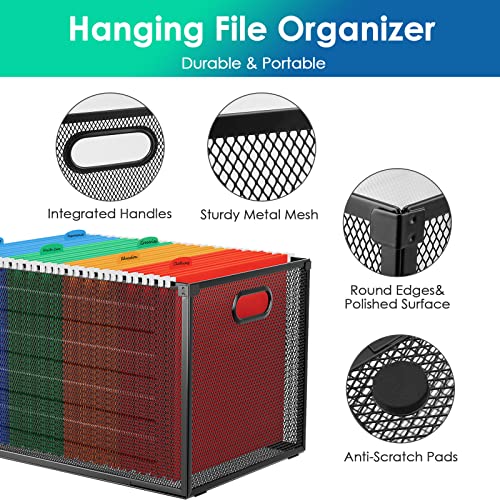 Maxgear Hanging File Organizer Box, Mesh File Folder Organizer For Letter/Legal Size Folders Metal File Folder Box With Handles File Crate Storage Box For Office Supplies, Clothes, Pantry, Bath-Black #TOP2