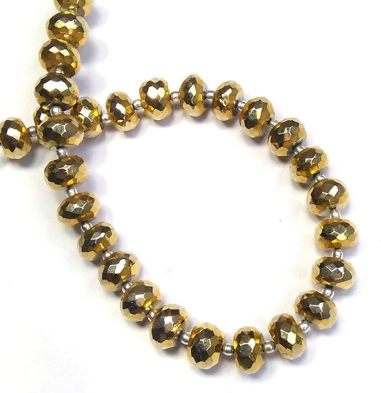 Cuentas lisas de pirita dorada natural, 0.276-0.315 in, 9 pulgadas de largo, cuentas de piedras preciosas para collar y pulsera