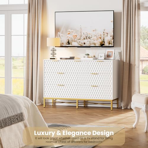 GarveeHome Modern 7 Drawer Dresser for Bedroom, Chest of Drawers for Closet with Deep Drawers and Wide Top, Long Wooden Dresser for Living Room, Hallway, White