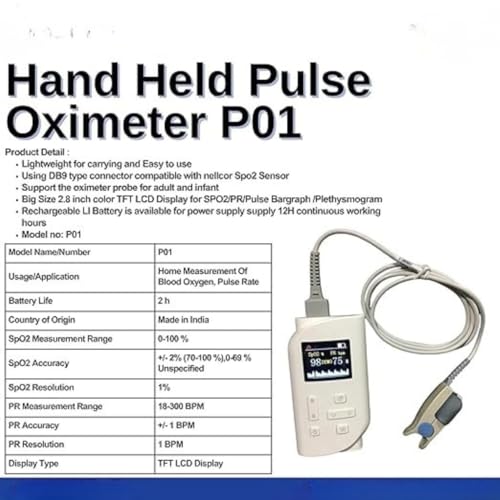 Image of Handheld Pulse Oximeter | Professional SPO2 & Pulse Rate Monitor with TFT LCD Display | Rechargeable Finger Oximeter | Ideal for Hospital, Clinic & Home Health Use (Neonatal /Kids)