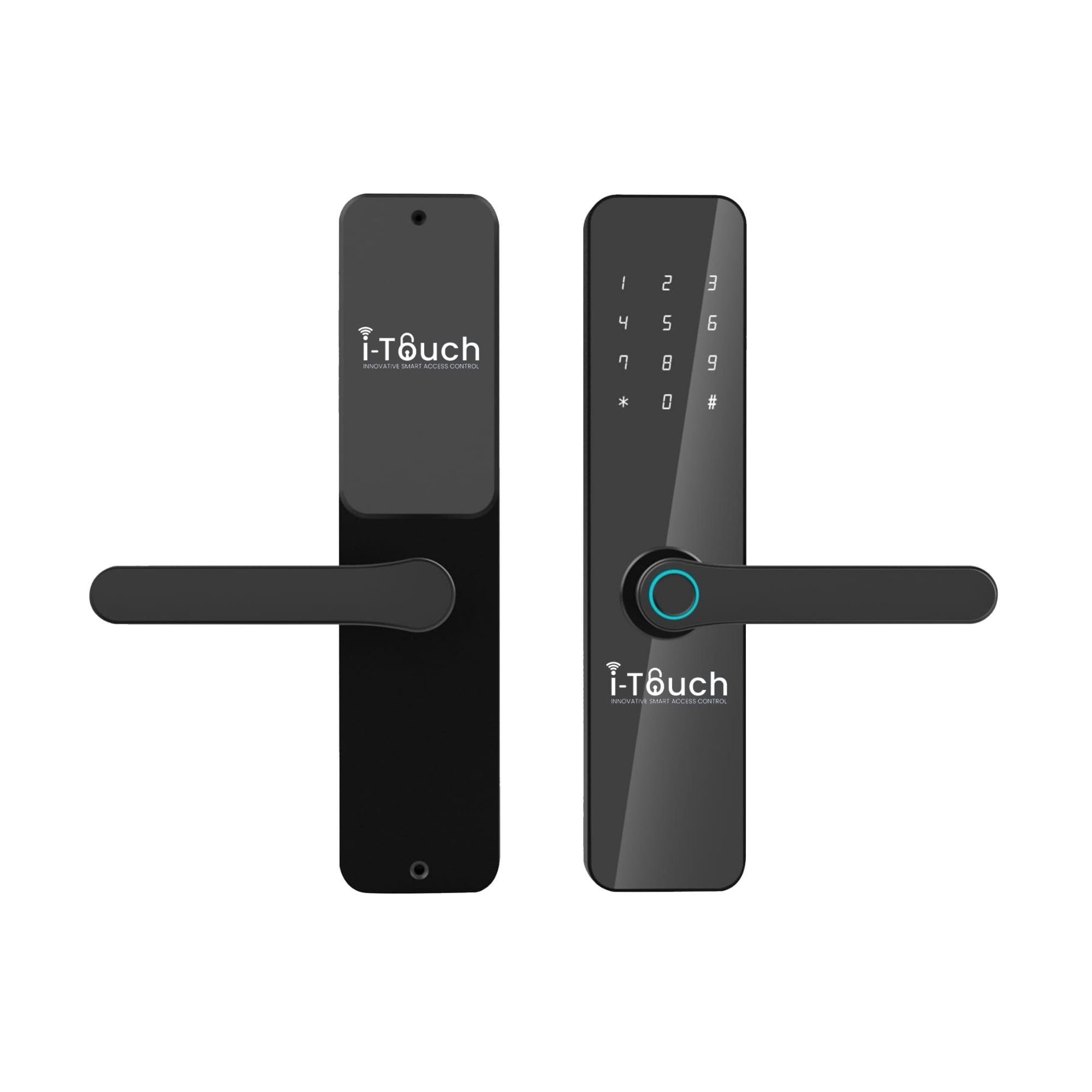 i-Touch ITOS 1 Digital Door Lock/Smart Lock for Wooden Door with 5 Way Unlocking - Finger Print, Mechanical Key, RFID Card, Password, Mobile App Access for Home, Office, Hotel, Apartment, Black