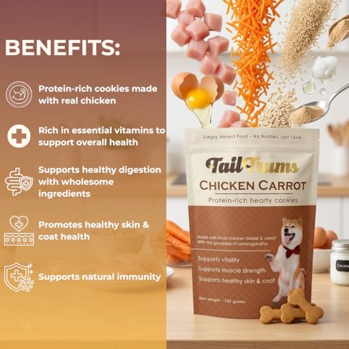 Image of Dog Biscuits - Chicken & Carrot Cookies with Ashwagandha 250g | Healthy Dog Food | Freshly Baked Dog Treats, All Natural & Preservative Free | Human-Grade Ingredients| All Breeds |