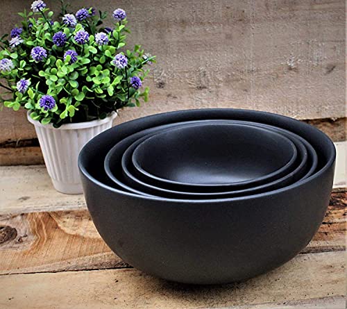 DekorGhar Pure Ceramic Mixing Bowls, Serving Bowl Set, Ceramic Cereal, Soup Bowl, Salad Bowls (Set of 4) (Black Matt)