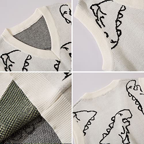 Flygo Mens Dinosaur Sweater Vest Unisex Sleeveless Knit Sweaters Casual Pullover Jumper4