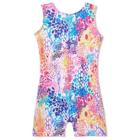 MYQFF Leotards for Girls Ballet Dance Gymnastic with Shorts size 7 8 Sparkle Butterfly Flowers Pattern Sleeveless Biketards Hotpink Black Cover