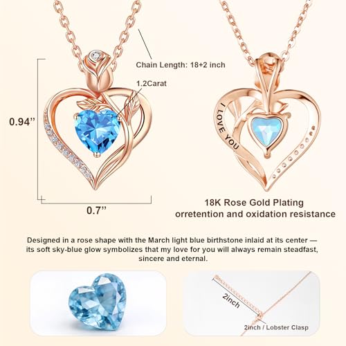 Image of Heart Birthstone Necklace for Women I Love You