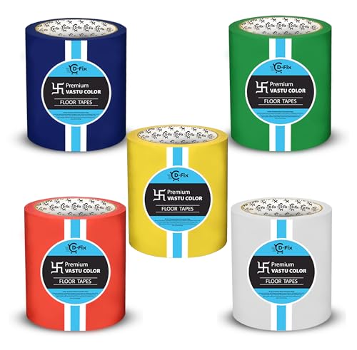 Image of D-fix Vastu Color Floor Tapes | 4 Inch Wide, 25M Each | Red, Yellow, Green, Blue & White | Vastu Dosh Remedy, Vastu Correction for WC, Toilet, Entrance, Home & Office (5 Rolls Pack)
