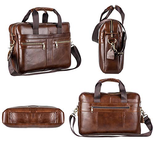 Genuine Leather Briefcase Laptop Messenger Bag For Men With Padded Protection Fits 14 Inch Laptop #TOP1