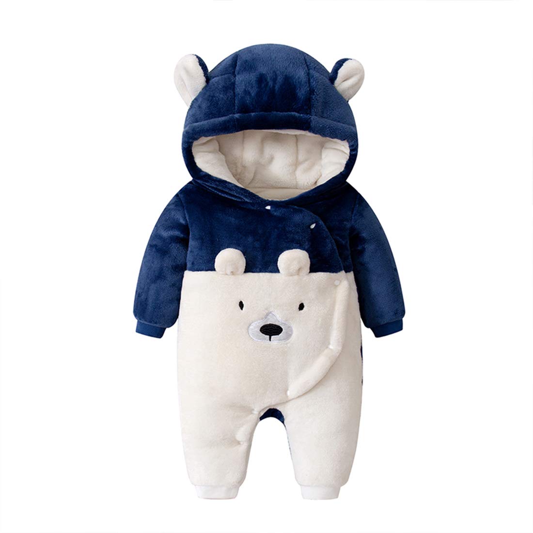 Traje de nieve de oso de dibujos animados para bebés y niños, Pelele con capucha de lana cálido, mono de manga larga, mono con botones, ropa de Otoño Invierno