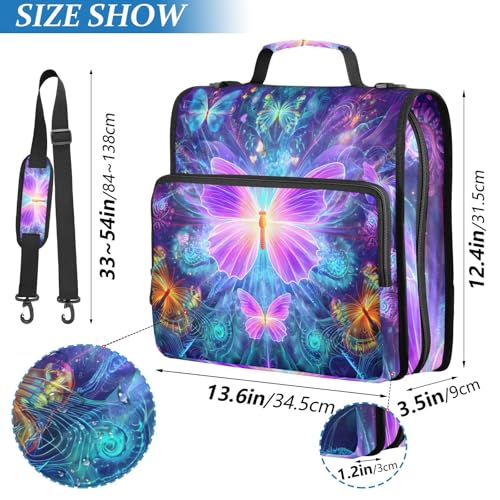 Image of 3 Ring Zipper Binder with Shoulder Strap Purple Butterflies 1.5 inch Binders Keeper Large Capacity Multi Pockets for School Office Supplies