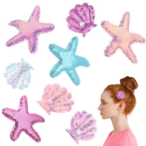 Set de 8 Pinzas para el Cabello con Conchas y Estrellas de Mar Brillantes, Accesorios para el Cabello de Sirena para Niñas miniatura 1