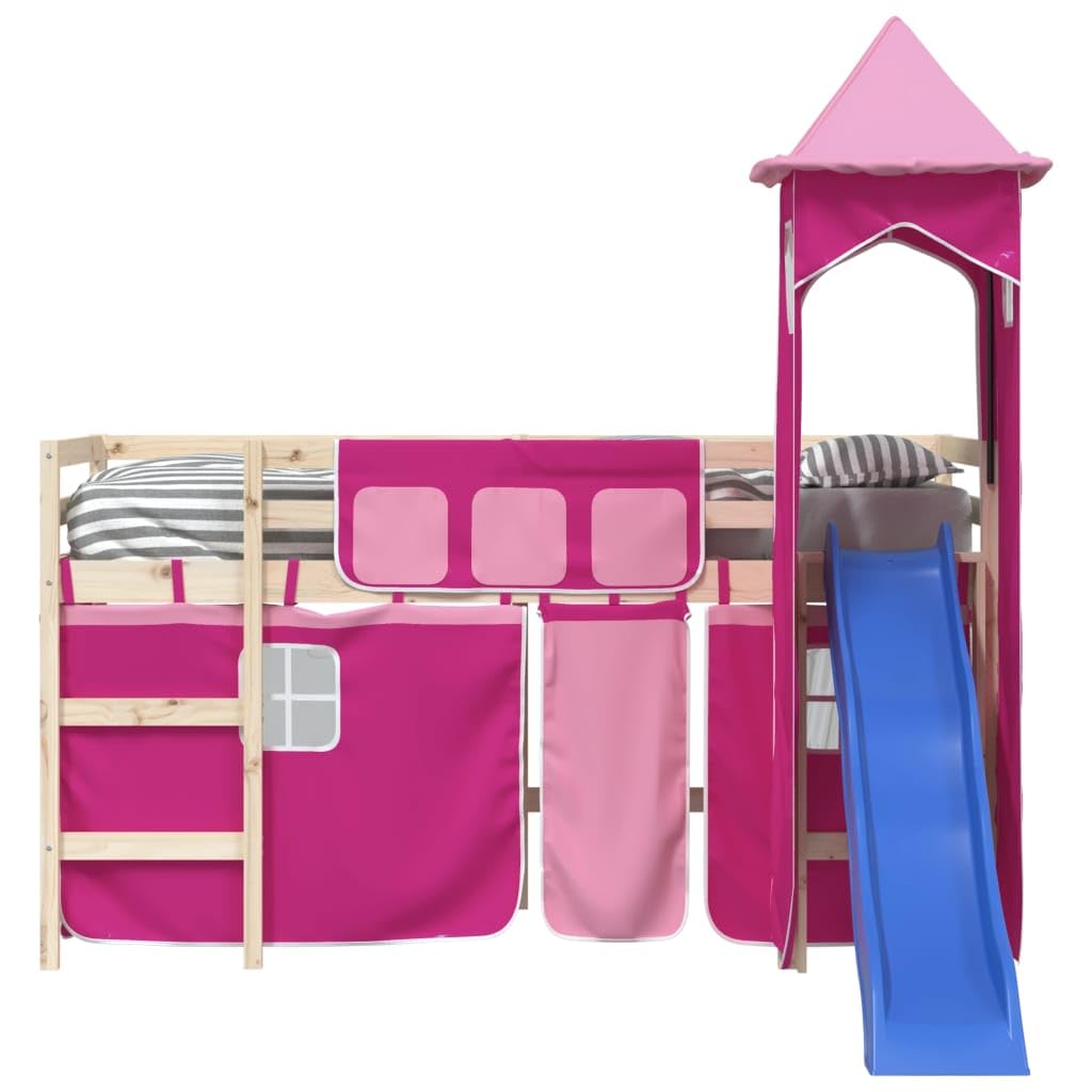 Spielzelt Vorhang Set für Hochbett Rosa, Spielvorhang mit Turm für Kinderbett, Versteck Spielhaus Zubehör aus strapazierfähigem Polyester für Kinderzimmer