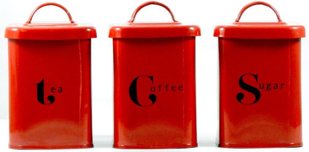 Tea Coffee and Sugar Canisters with handle, Set of 3 (Red)