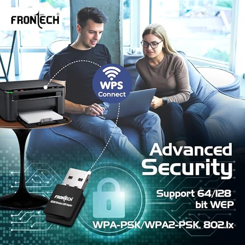 Image of FRONTECH 600 Mbps USB Wi-Fi + Bluetooth Adapter | PC, Laptop | Dual Band (2.4GHz) | BT 4.2 /2.1 | USB 2.0 | Compatible with Windows 7 /8 /10 /11 /XP | WEP,WPA-PSK,WPA2-PSK Security | 10-20M Range (FT-0844)