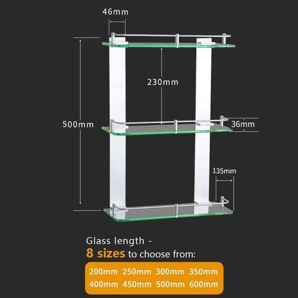 Estante de Cristal para baño de 3 Niveles de Almacenamiento, de Aluminio, para Montar en la Pared, tamaño de 300 mm