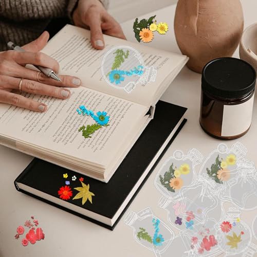 Marque-page fleur pressée transparent grand format pour lecture et projets scolaires